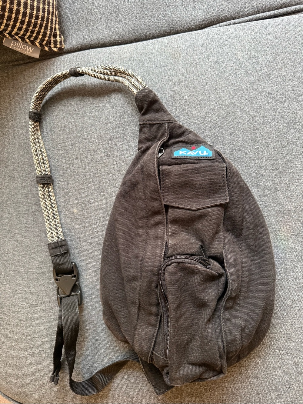 KAVU Mini Rope Bag Black Canvas Sling Backpack